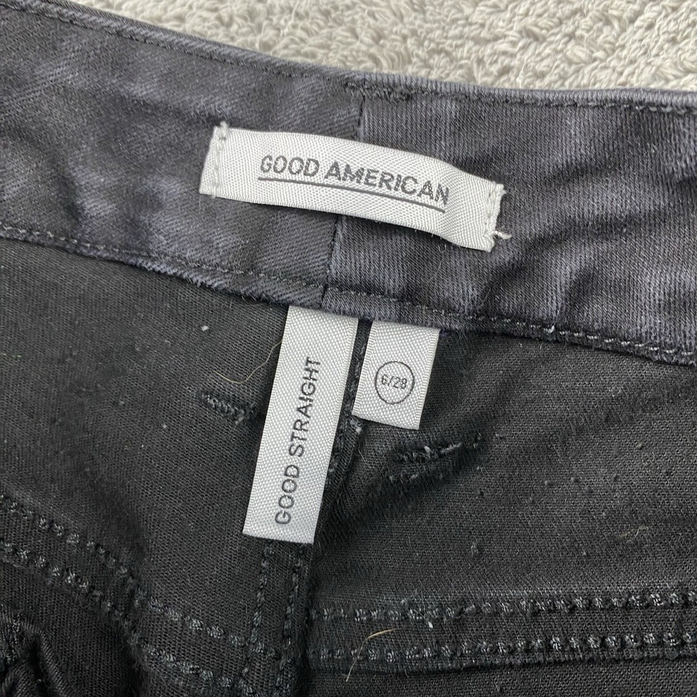 Good American Good Straight Jeans Womens 6/ 28 Black‎ Dark Wash Denim Mid Rise - Picture 8 of 13